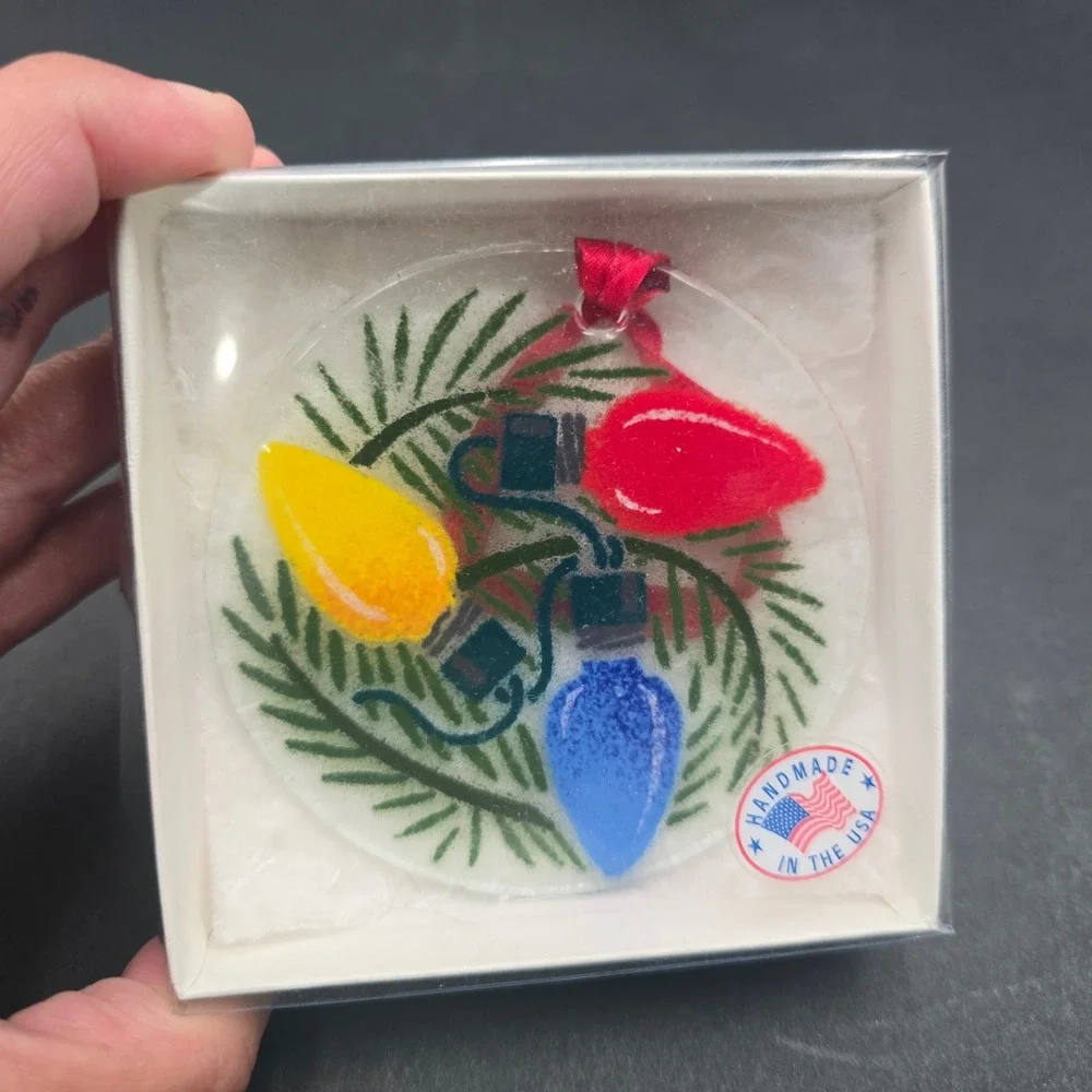 Peggy Carr Fused Glass Christmas Ornament Suncatcher Holiday Lights USA Made Box